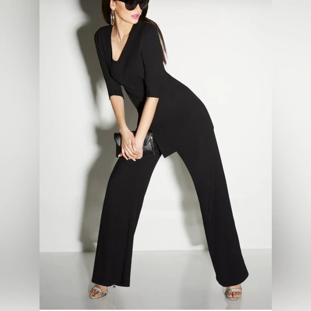New York & Company Ribbed Wide-Leg Pant Everyday Collection Black